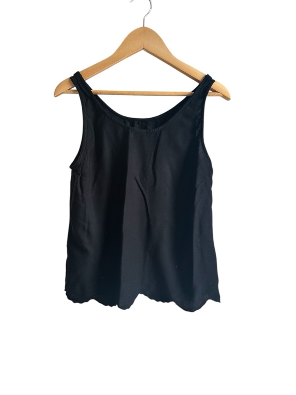 Divided Black Scoop Neck Tank Top with Scalloped Eyelet Hem - Picture 3 of 4